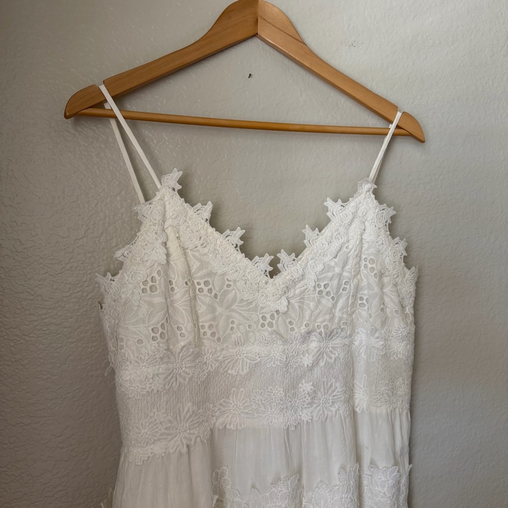 POL Embroidered Lace Eyelet Midi Dress White Cotton Boho Cottagecore Beach XL - Picture 4 of 10